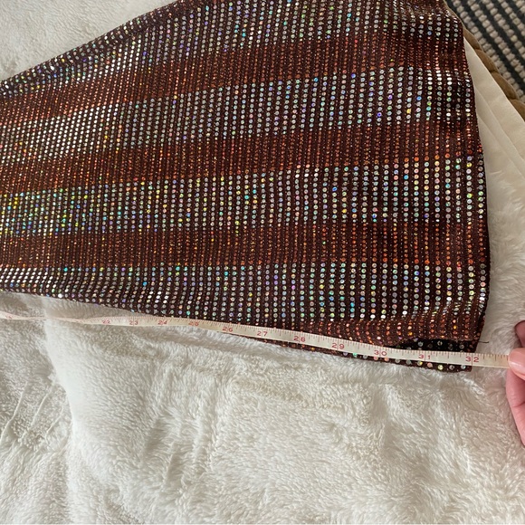 Black Bead high waisted brown and iridescent sparkle bell bottom pants - Picture 5 of 6